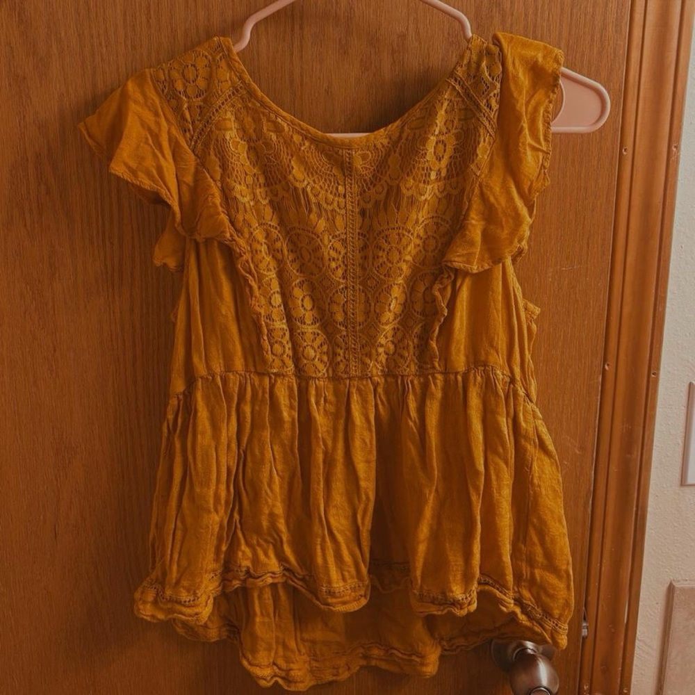 Jolt Mustard Lace Accent Blouse